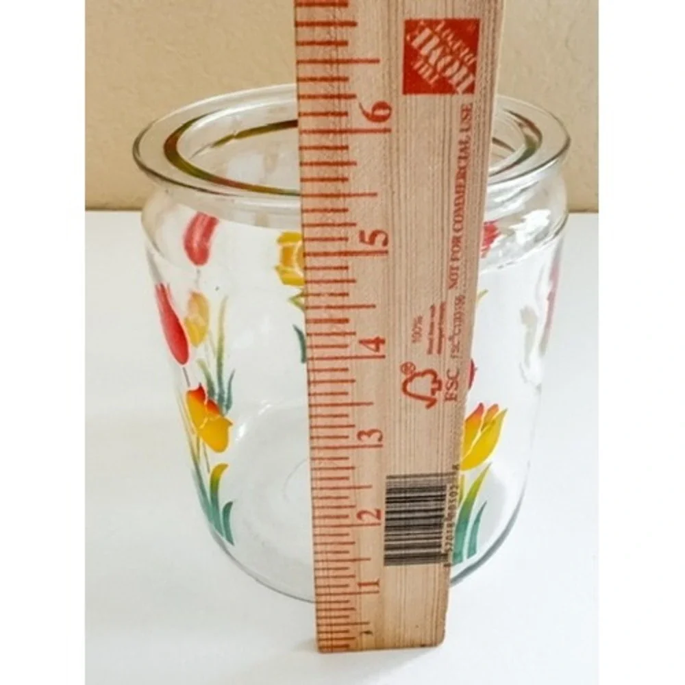 Anchor Hocking Tulip Design Glass Canister Vintage Retro Floral Jar No Lid